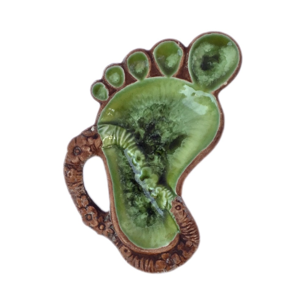 Vintage Treasure Craft Maui Hawaii Green Lava Glaze Foot Ashtray Tray Trinket Di